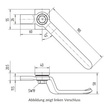 WSS Blendenverschluss, Zunge gerade 07.604_07.605 Massbild