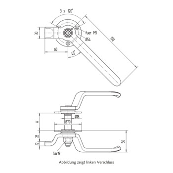 WSS Hebelverschluss, Zunge gekröpft 07.620_07.621 Massbild