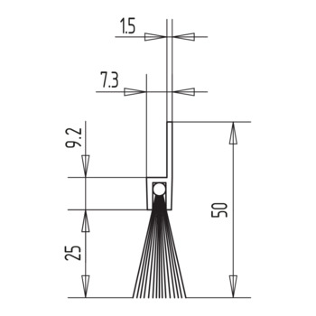 WSS Dichtungsbürste mit Aluminium-Profil 07.853 Massbild