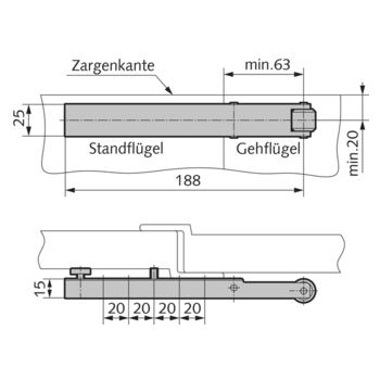 dormakaba MK 396, Mitnehmerklappe für 2-flügelige Türen, 47102800 Massbild