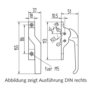 Fenstergriff, gekröpft, mit 2 Nocken, 10.562