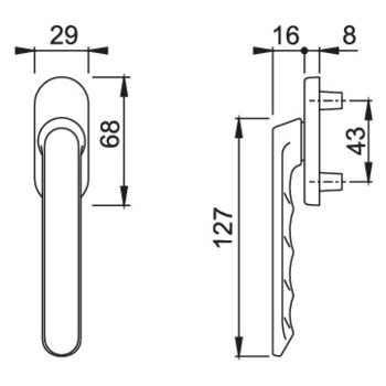 Hoppe Aluminium-Kurzhalsgriff für Fenstertüren (Aussenseite) 099KH/66N, Masszeichnung