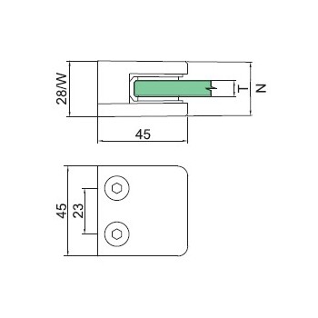 Glashalter eckig, flach aufliegend GLE045.00 Massbild