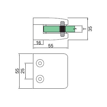 Glashalter eckig flach aufliegend GLE055.00 Massbild