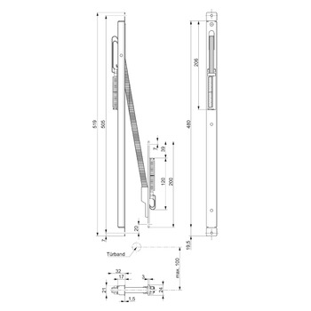 MSL ASSA ABLOY Kabelübergang Klemm-/steckbar 20-polig, Eckstulp 10314-40, Produktzeichnung