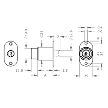 EVVA ICS Druckzylinder MR25DRZ, verschiedenschliessend, Produktzeichnung