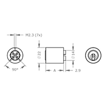 EVVA ICS Universalzylinder MR22, verschiedenschliessend, Produktzeichnung