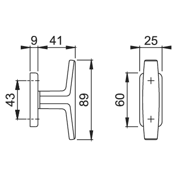 Hoppe Aluminium-Kreuz-Fenstergriff 065/32P, Produktzeichnung