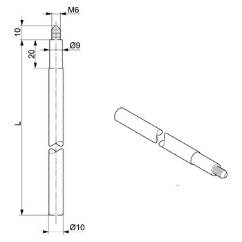 MSL Treibstange M6 für unten 1724.010, Produktzeichnung