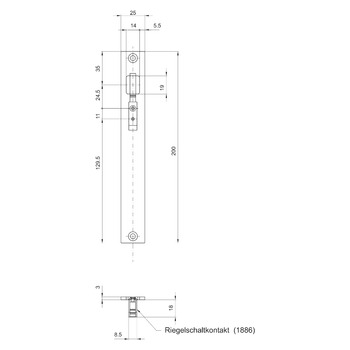 MSL Flachschliessblech 1736 mit Riegelschaltkontakt, Produktzeichnung