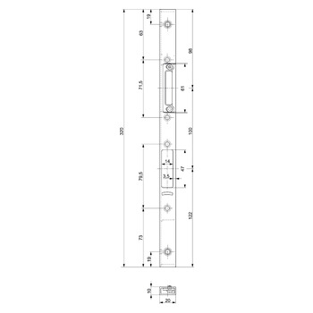 MSL ProfiFlex Einfrässtulp BV-14413.7541-20/7542-20 für Gegenkasten, Produktzeichnung, Abbildung DIN rechts