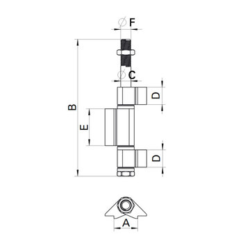 Scharniere mit Schraube für Schiebefalttor Nr. 90.2 aus Stahl mit rostfreier Stange Zeichnung