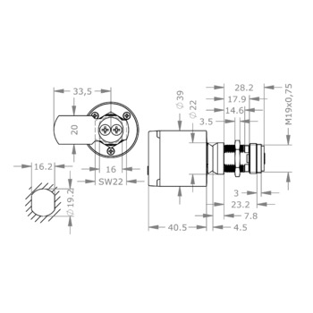 EVVA AirKey-Zylinder Hebelzylinder MB19-S Massbild 