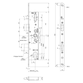 MSL sFlipLock Sicherheits-Einsteckschloss 14421, Rundstulp 20 mm, Produktzeichnung