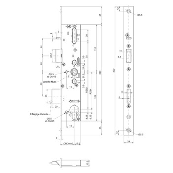 MSL sFlipLock Sicherheits-Einsteckschloss 14421, Flachstulp 24 mm, Produktzeichnung