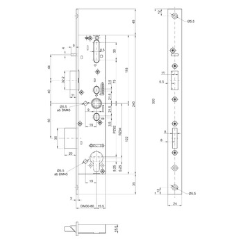 MSL sFlipLock Panik-Sicherheits-Einsteckschloss mit Panikfunktion E 14444PE, Flachstulp 24 mm, Produktzeichnung