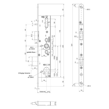 MSL sFlipLock Panik-Sicherheits-Einsteckschloss 14446PBa, Rundstulp 18 mm, Produktzeichnung