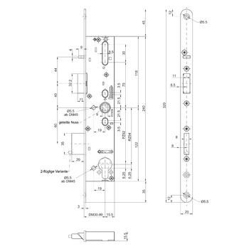 MSL sFlipLock Panik-Sicherheits-Einsteckschloss 14446PBa, Rundstulp 20 mm, Produktzeichnung