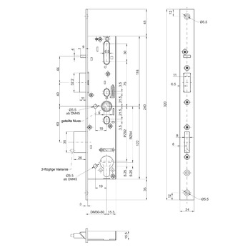 MSL sFlipLock Panik-Sicherheits-Einsteckschloss 14446PBa, Flachstulp 24 mm, Produktzeichnung