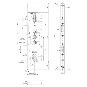 MSL sFlipLock Panik-Sicherheits-Einsteckschloss 14446PBe, Rundstulp 18 mm, Produktzeichnung