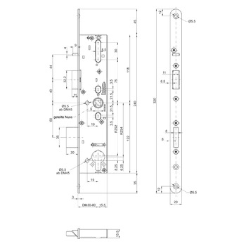 MSL sFlipLock Panik-Sicherheits-Einsteckschloss 14446PBe, Rundstulp 20 mm, Produktzeichnung