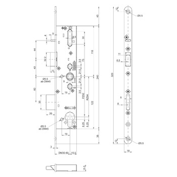 MSL sFlipLock Panik-Sicherheits-Einsteckschloss 14544PE-SV, Rundstulp 18 mm, Produktzeichnung