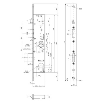 MSL sFlipLock Panik-Sicherheits-Einsteckschloss 14546PBa-SV, Flachstulp 24 mm, Produktzeichnung