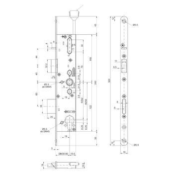 MSL sFlipLock check Einsteckschloss, mit Kontakten 14471, Rundstulp 18 mm, Produktzeichnung