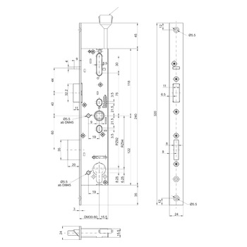 MSL sFlipLock check Einsteckschloss, mit Kontakten 14471, Flachstulp 24 mm, Produktzeichnung