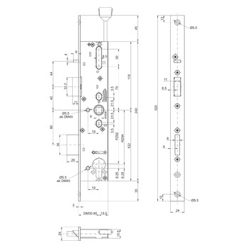 MSL sFlipLock check Einsteckschloss Panikfunktion E, mit Kontakten 14574PE-SV, Flachstulp 24 mm, Produktzeichnung