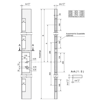 GLUTZ HZ-lock VB 19000 Masszeichnung Profilbearbeitung