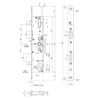 MSL sFlipLock check Einsteckschloss mit Panikfunktion B mit Kontakten, einwärts öffnend, selbstverriegelnd 14576PBe-SV,, Flachstulp 24 mm, Produktzeichnung