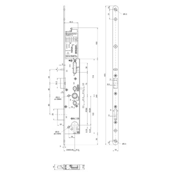 MSL sFlipLock access Panik-Sicherheits Einsteckschloss motorisch 15574PE-SV, Rundstulp 18 mm, Produktzeichnung