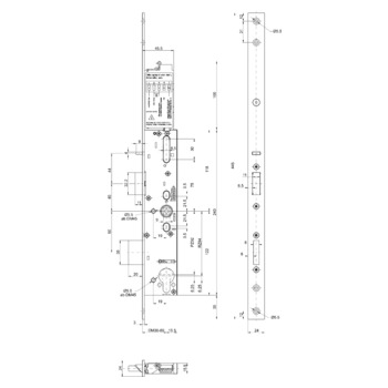 MSL sFlipLock e-drive Panik-Sicherheits-Einsteckschloss drückergesteuert 16546PBe-SV, Flachstulp 24 mm, Produktzeichnung