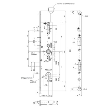 MSL sFlipLock Panik-Sicherheits-Einsteckschloss 14444PE-ZF, Rundstulp 18 mm, Produktzeichnung