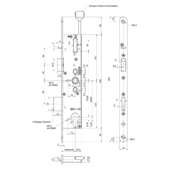 MSL sFlipLock Panik-Sicherheits-Einsteckschloss 14444PE-ZF, Rundstulp 20 mm, Produktzeichnung