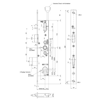 MSL sFlipLock Panik-Sicherheits-Einsteckschloss 14444PE-ZF, Flachstulp 24 mm, Produktzeichnung