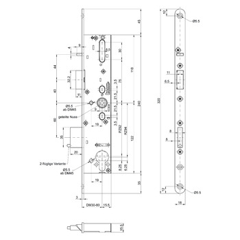 MSL sFlipLock Panik-Sicherheits-Einsteckschloss 14446PBa-ZF, Rundstulp 18 mm, Produktzeichnung