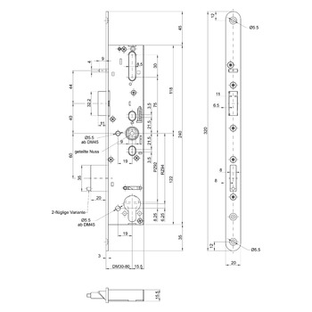 MSL sFlipLock Panik-Sicherheits-Einsteckschloss 14446PBa-ZF, Rundstulp 20 mm, Produktzeichnung