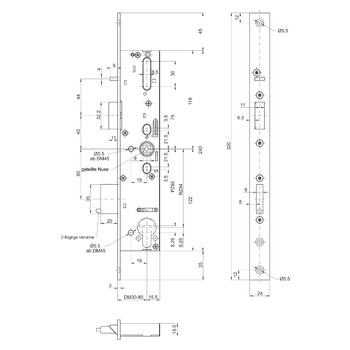 MSL sFlipLock Panik-Sicherheits-Einsteckschloss 14446PBa-ZF, Flachstulp 24 mm, Produktzeichnung