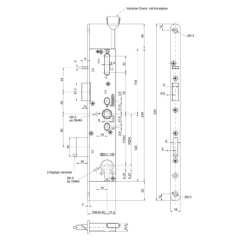 MSL sFlipLock Panik-Sicherheits-Einsteckschloss 14544PE-SV-ZF, Rundstulp 18 mm, Produktzeichnung