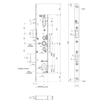 MSL sFlipLock Panik-Sicherheits-Einsteckschloss 14544PE-SV-TF-ZF, Rundstulp 18 mm, Produktzeichnung