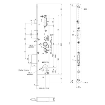 MSL sFlipLock Panik-Sicherheits-Einsteckschloss 14544PE-SV-TF-ZF, Rundstulp 20 mm, Produktzeichnung