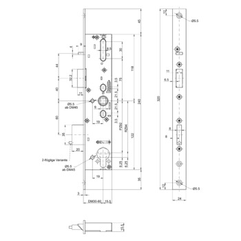 MSL sFlipLock Panik-Sicherheits-Einsteckschloss 14544PE-SV-TF-ZF, Flachstulp 24 mm, Produktzeichnung