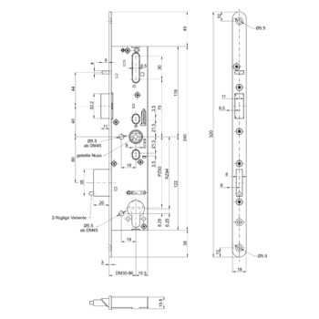 MSL sFlipLock Panik-Sicherheits-Einsteckschloss 14546PBa-SV-ZF, Rundstulp 18 mm, Produktzeichnung