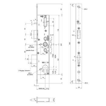 MSL sFlipLock Panik-Sicherheits-Einsteckschloss 14546PBa-SV-ZF, Flachstulp 24 mm, Produktzeichnung