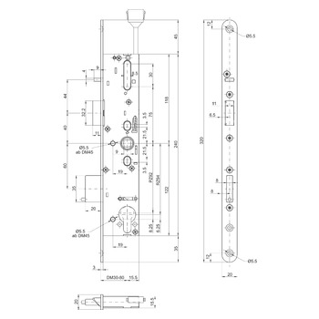 MSL sFlipLock check Panik-Sicherheits-Einsteckschloss 14474PE-ZF, Rundstulp 20 mm, Produktzeichnung