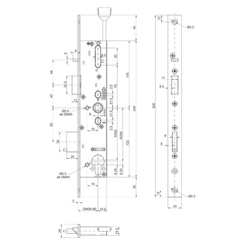 MSL sFlipLock check Panik-Sicherheits-Einsteckschloss 14474PE-ZF, Flachstulp 24 mm, Produktzeichnung