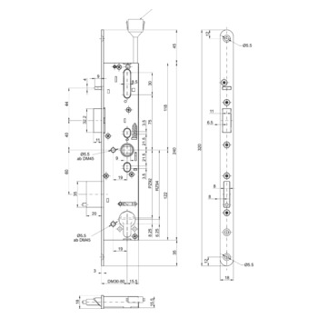 MSL sFlipLock check Panik-Sicherheits-Einsteckschloss 14574PE-SV-ZF, Rundstulp 18 mm, Produktzeichnung