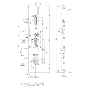 MSL sFlipLock check Panik-Sicherheits-Einsteckschloss 14574PE-SV-TF-ZF, Rundstulp 20 mm, Produktzeichnung